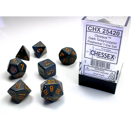 Chessex - Opaque Polyhedral 7 Dice Set - Dark Grey w/Copper