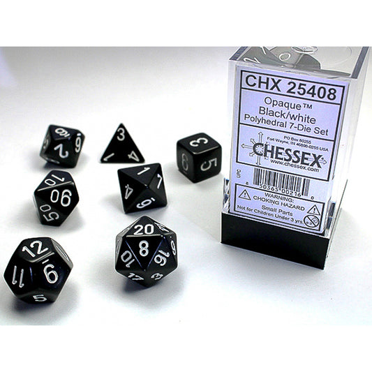 Chessex - Opaque Polyhedral 7 Dice Set - Black w/White