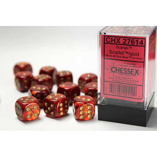Chessex - Scarab 16mm D6 Dice Block - Scarlet w/ Gold