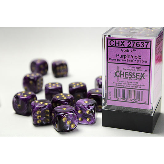 Chessex - Vortex 16mm D6 Dice Block - Purple w/ Gold