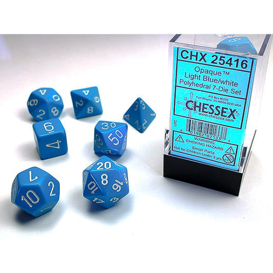 Chessex - Opaque Polyhedral 7 Dice Set - Light Blue w/White