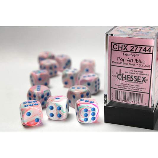 Chessex - Festive 16mm D6 Dice Block - Pop Art w/ Blue