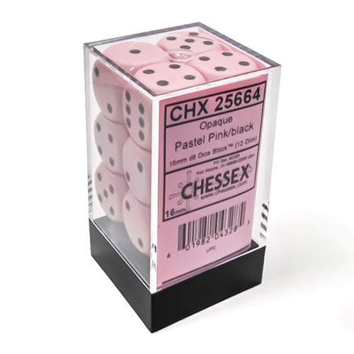 Chessex - Opaque Pastel 16mm D6 Dice Block - Pink/Black
