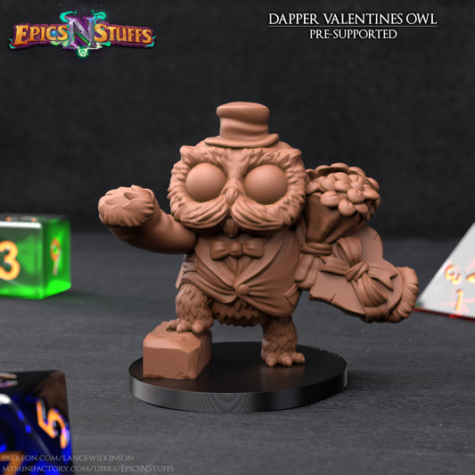 Dapper Valentines Owlkin, 3D Printed Resin Miniature