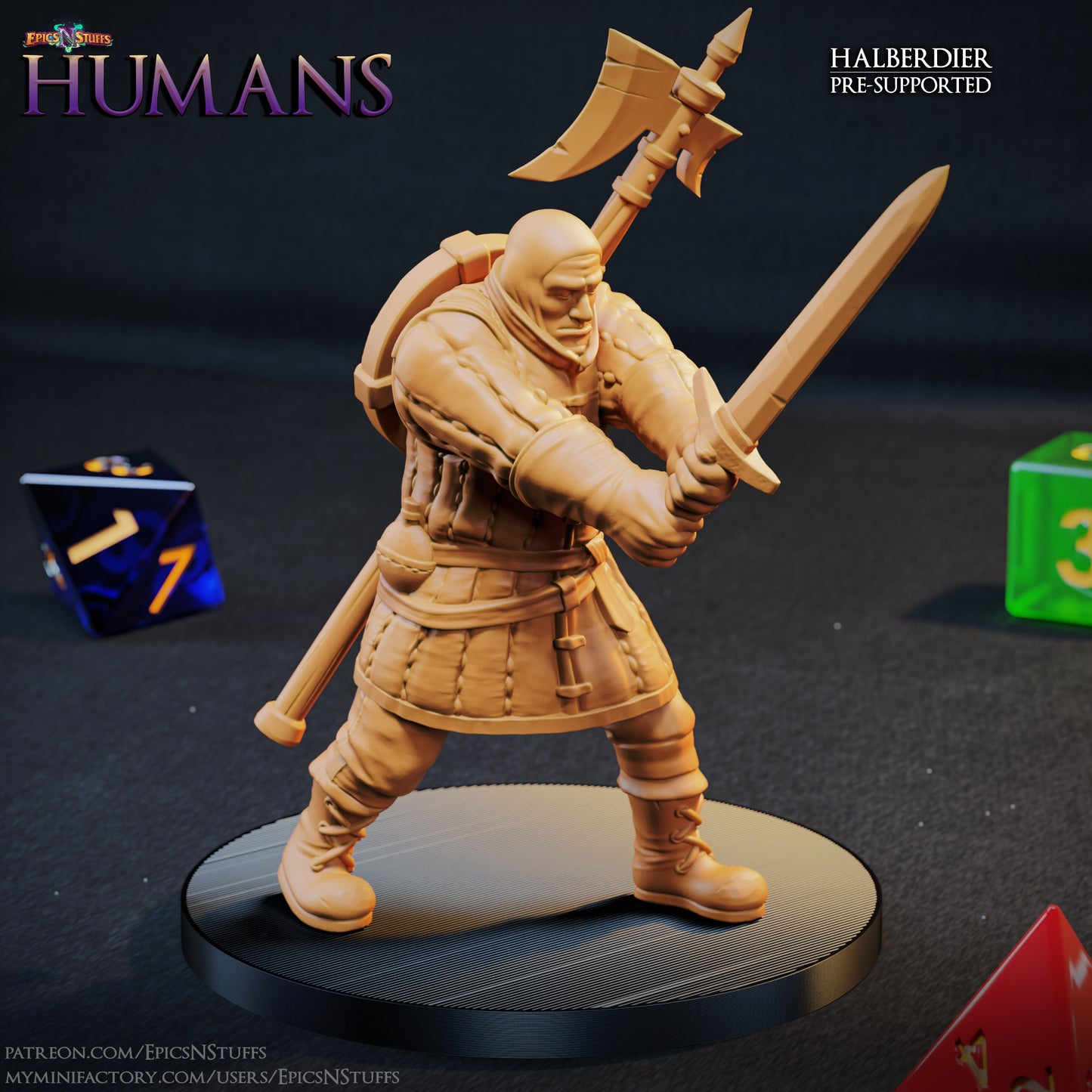 Halberdier 1D Human, 3D Printed Resin Miniature