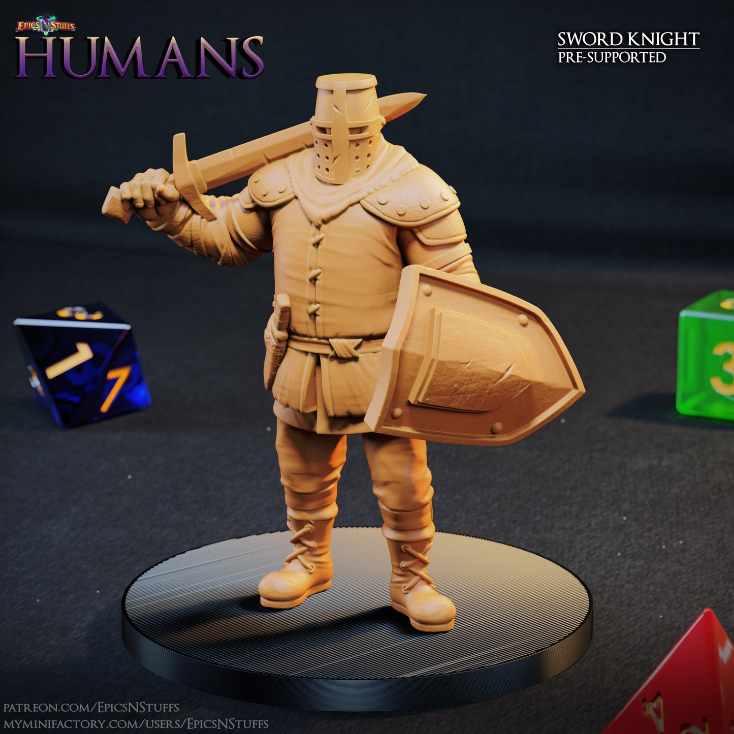 Sword Knight 1C Human, 3D Printed Resin Miniature