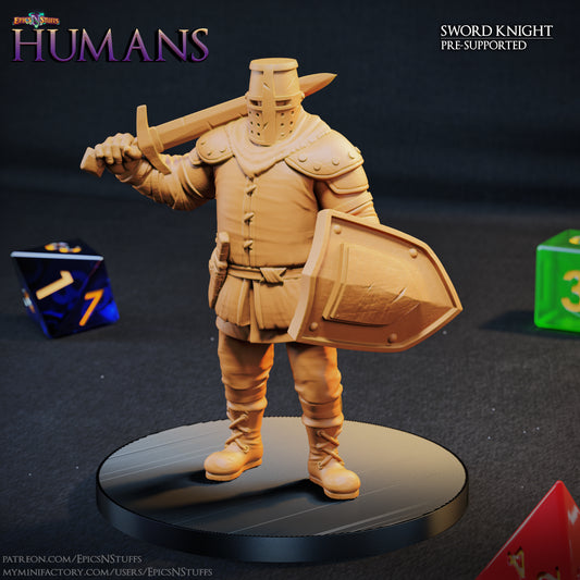Sword Knight 1C Human, 3D Printed Resin Miniature