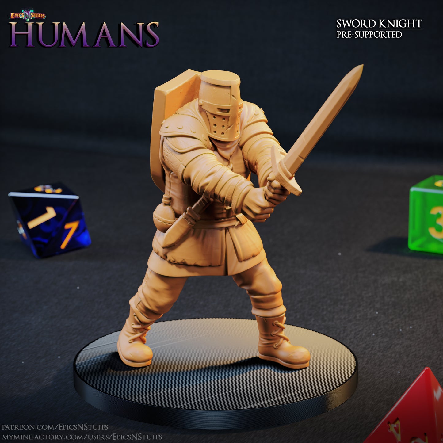 Sword Knight 1D Human, 3D Printed Resin Miniature