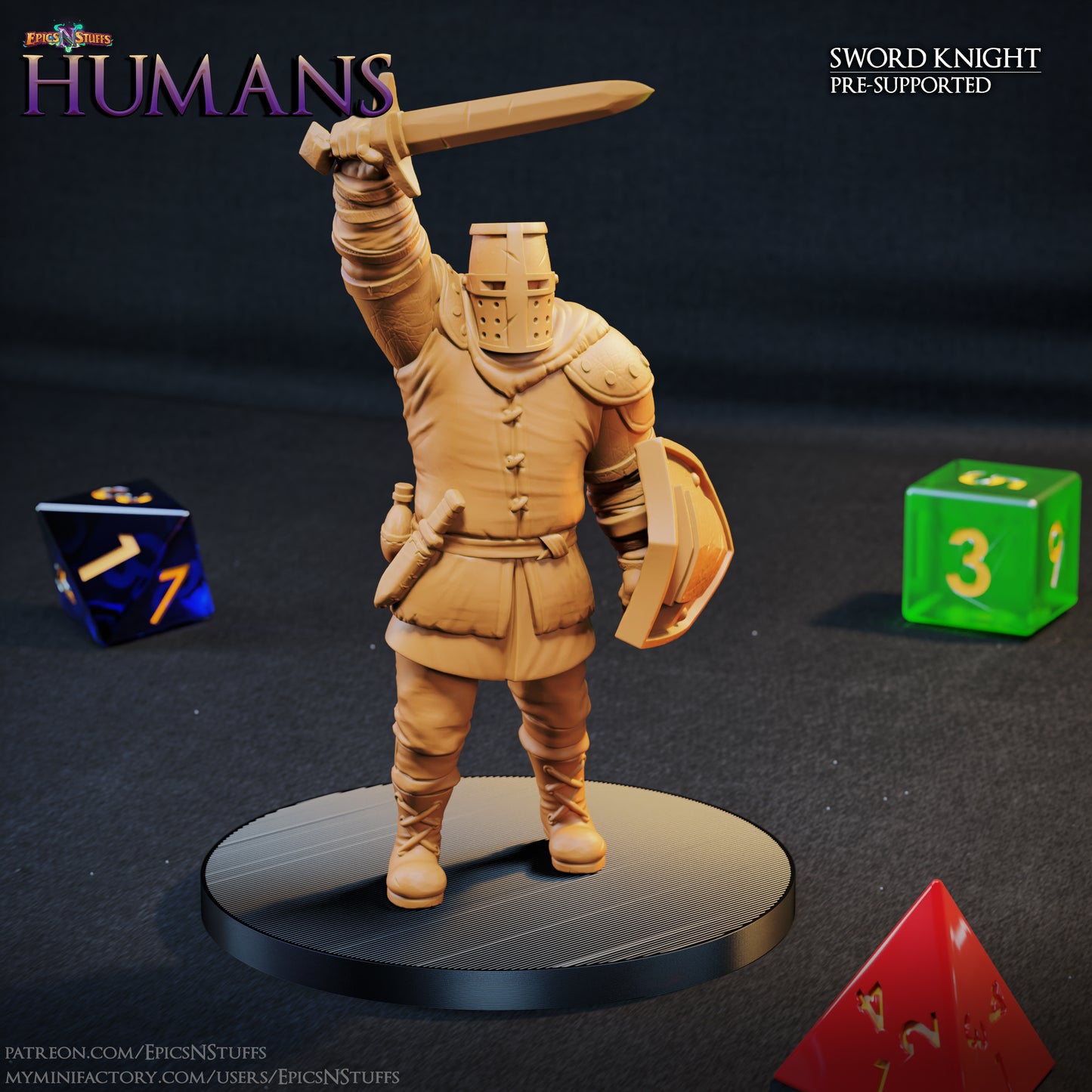 Sword Knight 1E Human, 3D Printed Resin Miniature