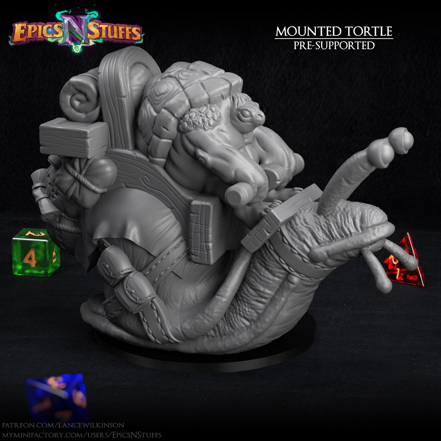 Mounted Tortle, 3D Printed Resin Miniature