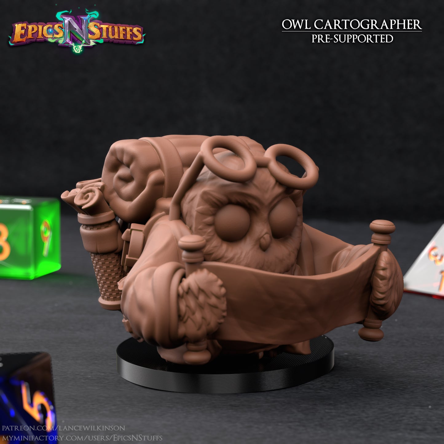 Owlkin Cartographer, 3D Printed Miniature
