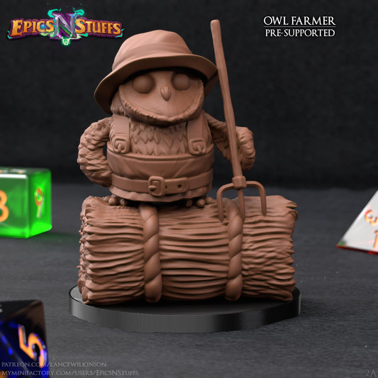 Owlkin Farmer, 3D Printed Miniature