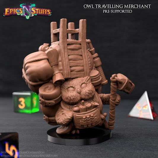Owlkin Travelling Merchant, 3D Printed Miniature