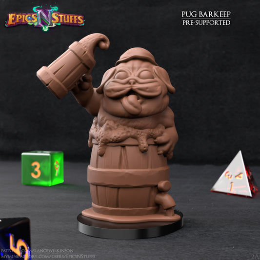 Pug Barkeep, 3D Printed Miniature