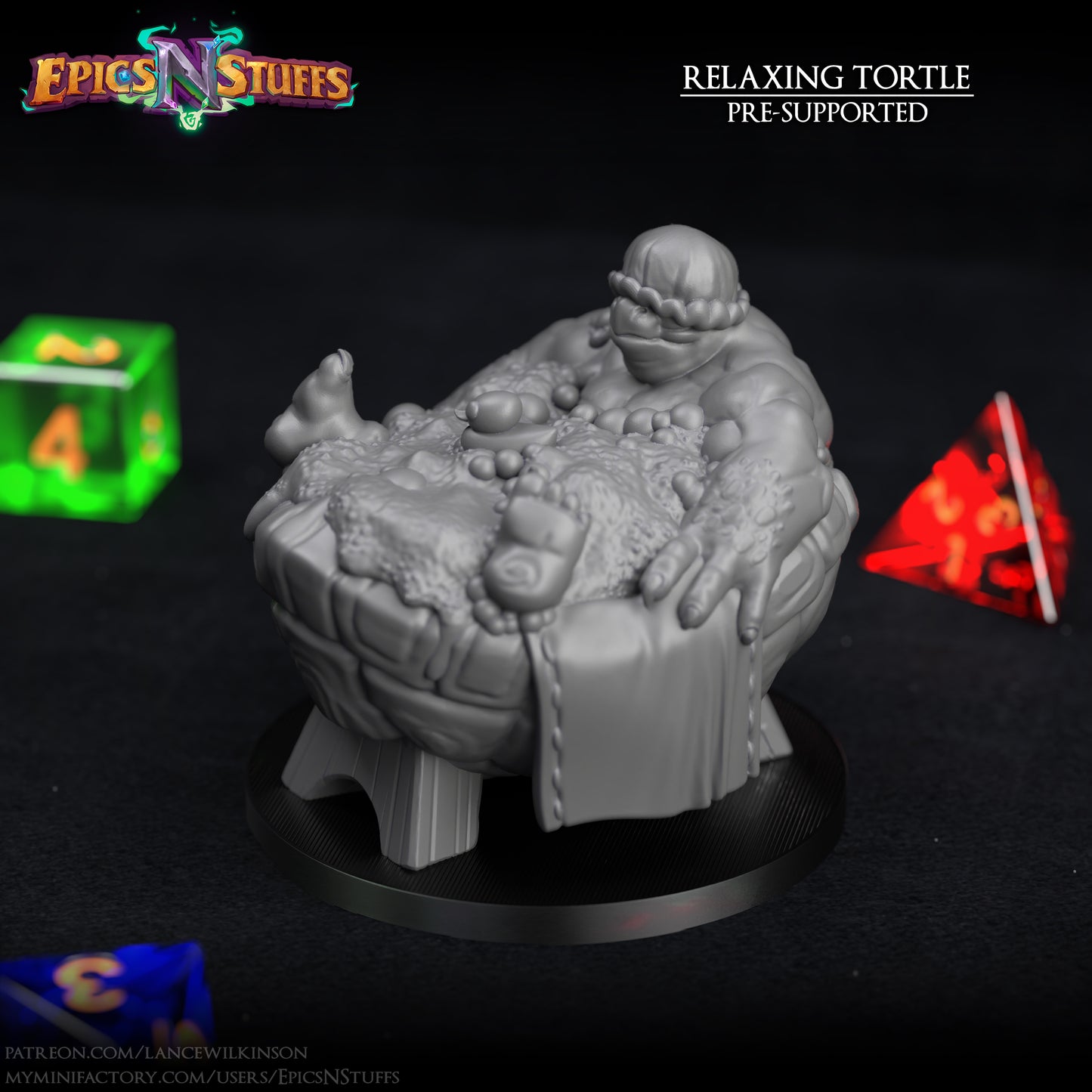Relaxing Tortle, 3D Printed Resin Miniature