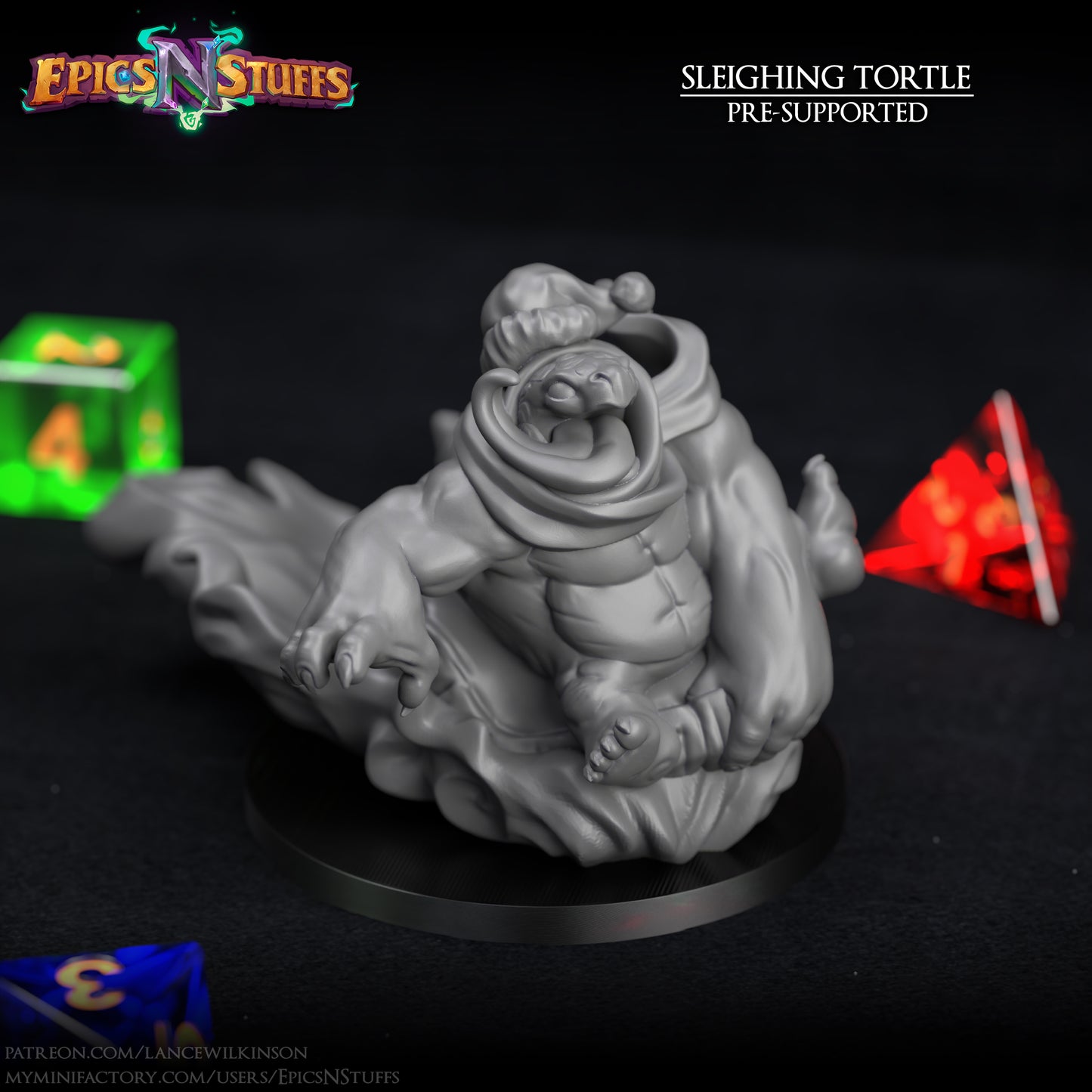 Sleighing Tortle, 3D Printed Resin Miniature