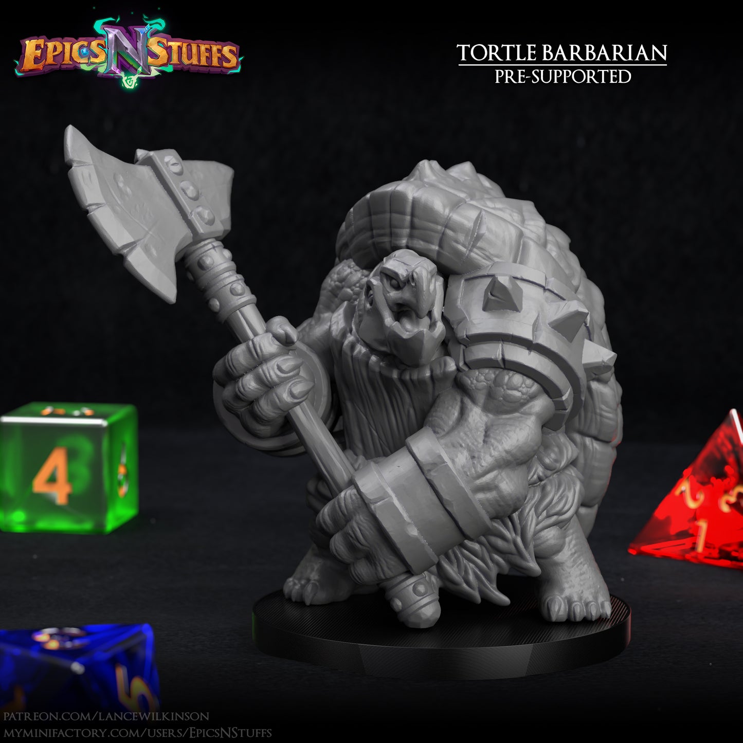 Tortle Barbarian, 3D Printed Resin Miniature