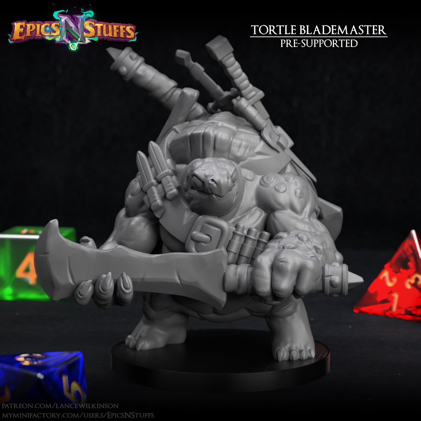 Tortle Blademaster, 3D Printed Resin Miniature