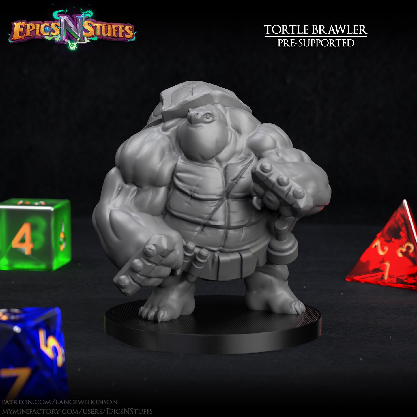 Tortle Brawler, 3D Printed Resin Miniature