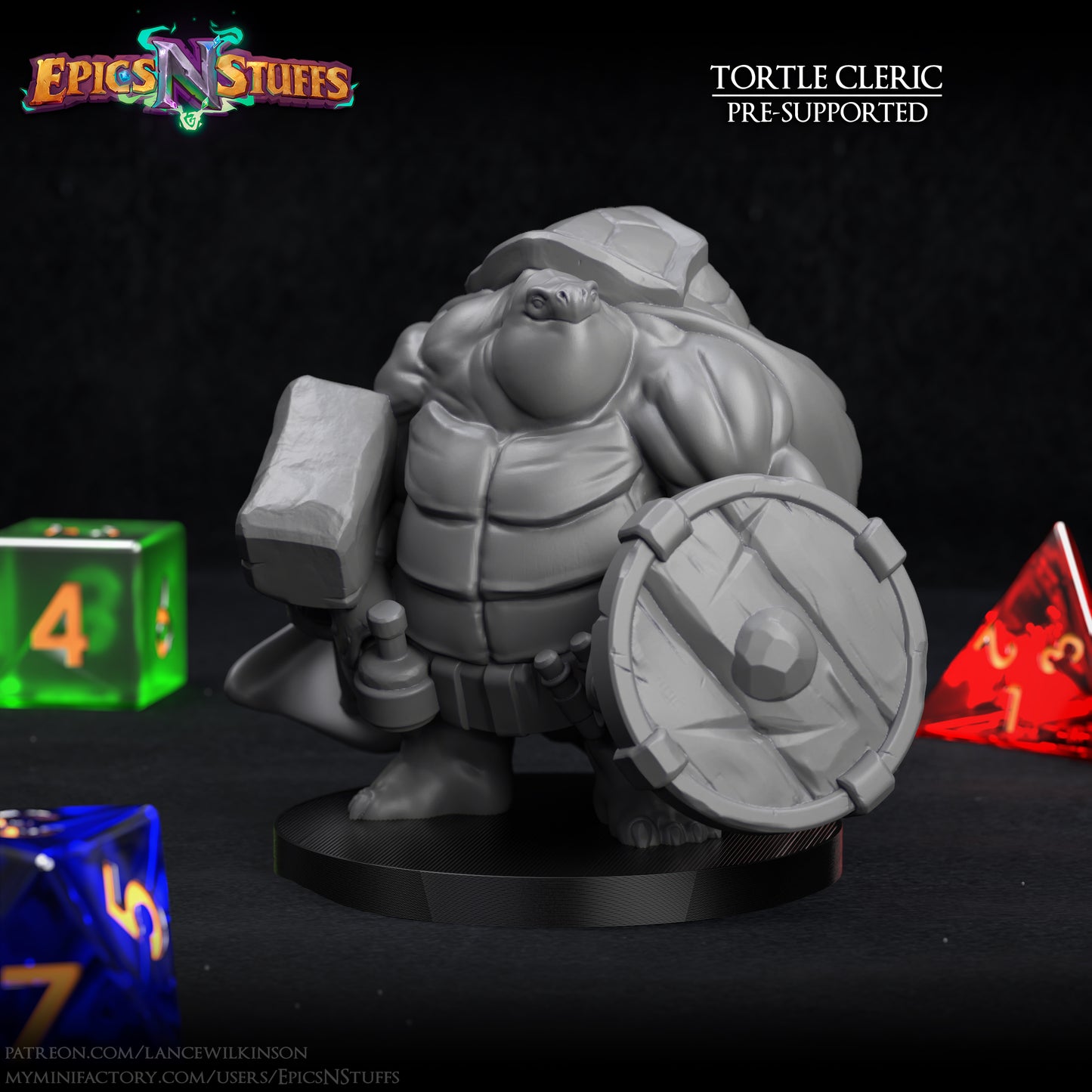 Tortle Cleric, 3D Printed Resin Miniature