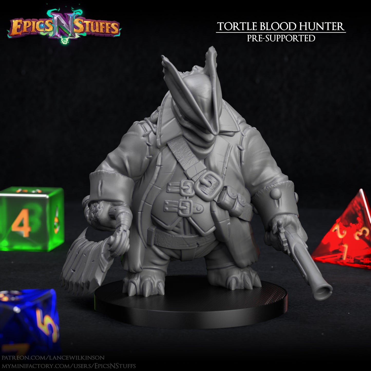 Tortle Blood Hunter, 3D Printed Resin Miniature