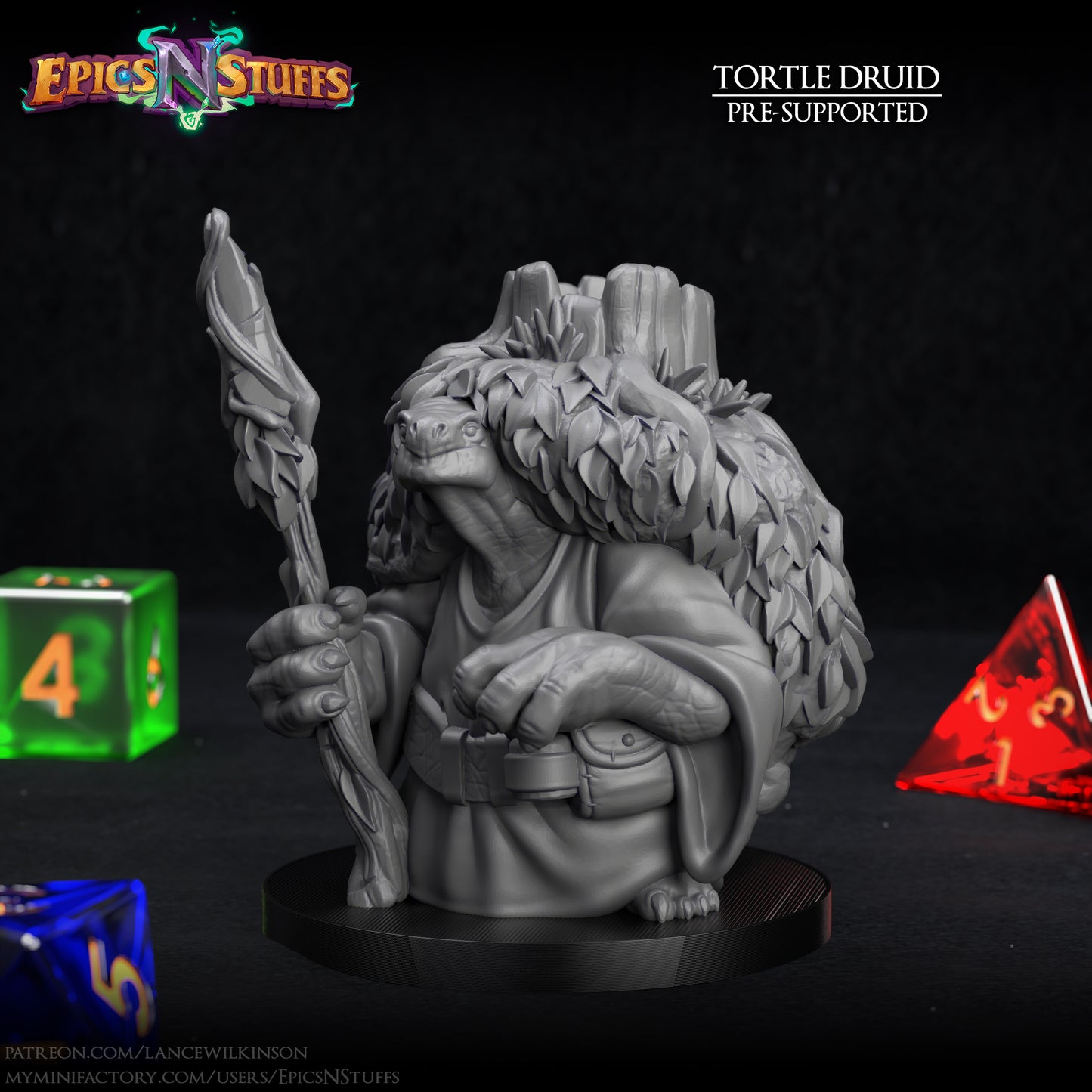 Tortle Druid, 3D Printed Resin Miniature