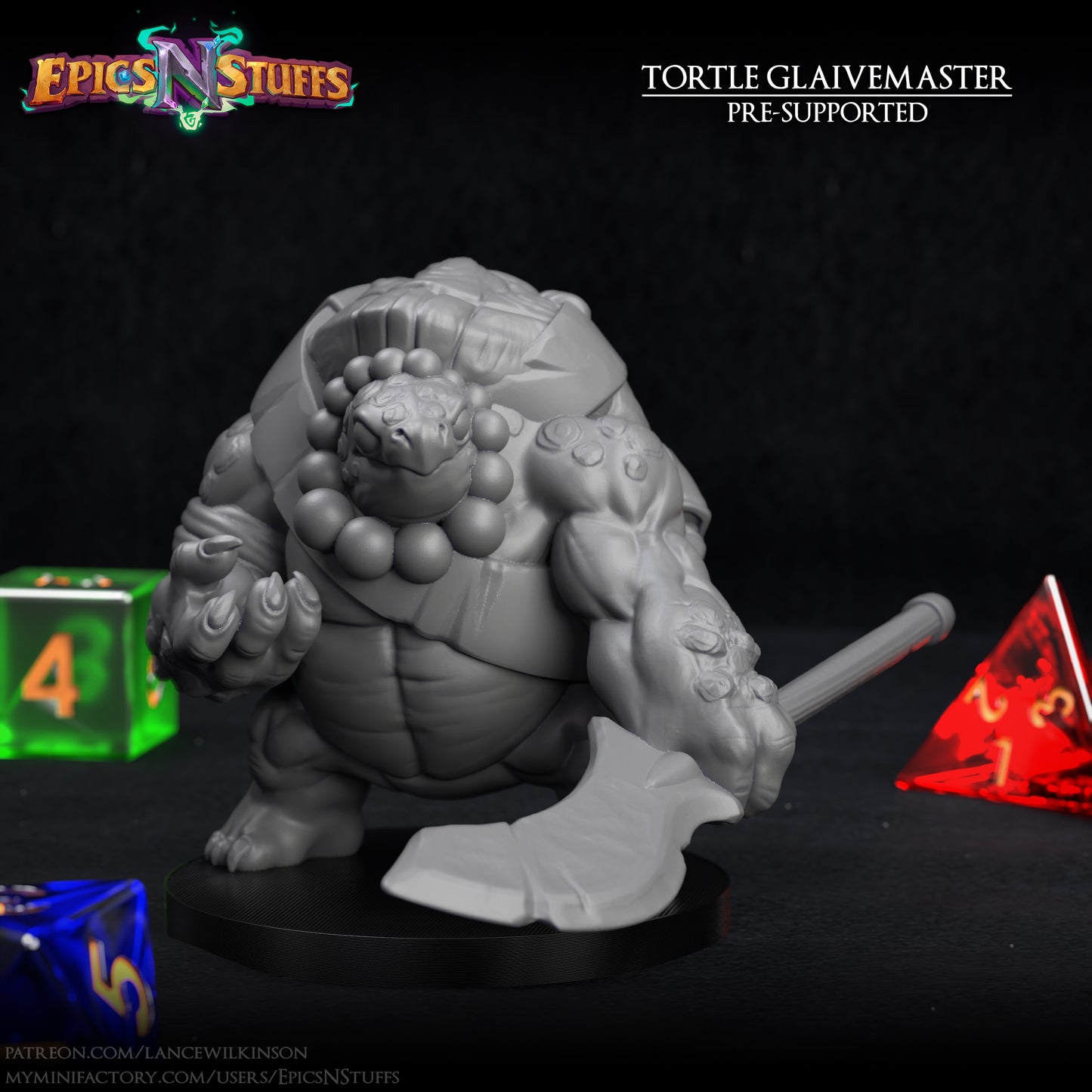 Tortle Glaivemaster, 3D Printed Resin Miniature