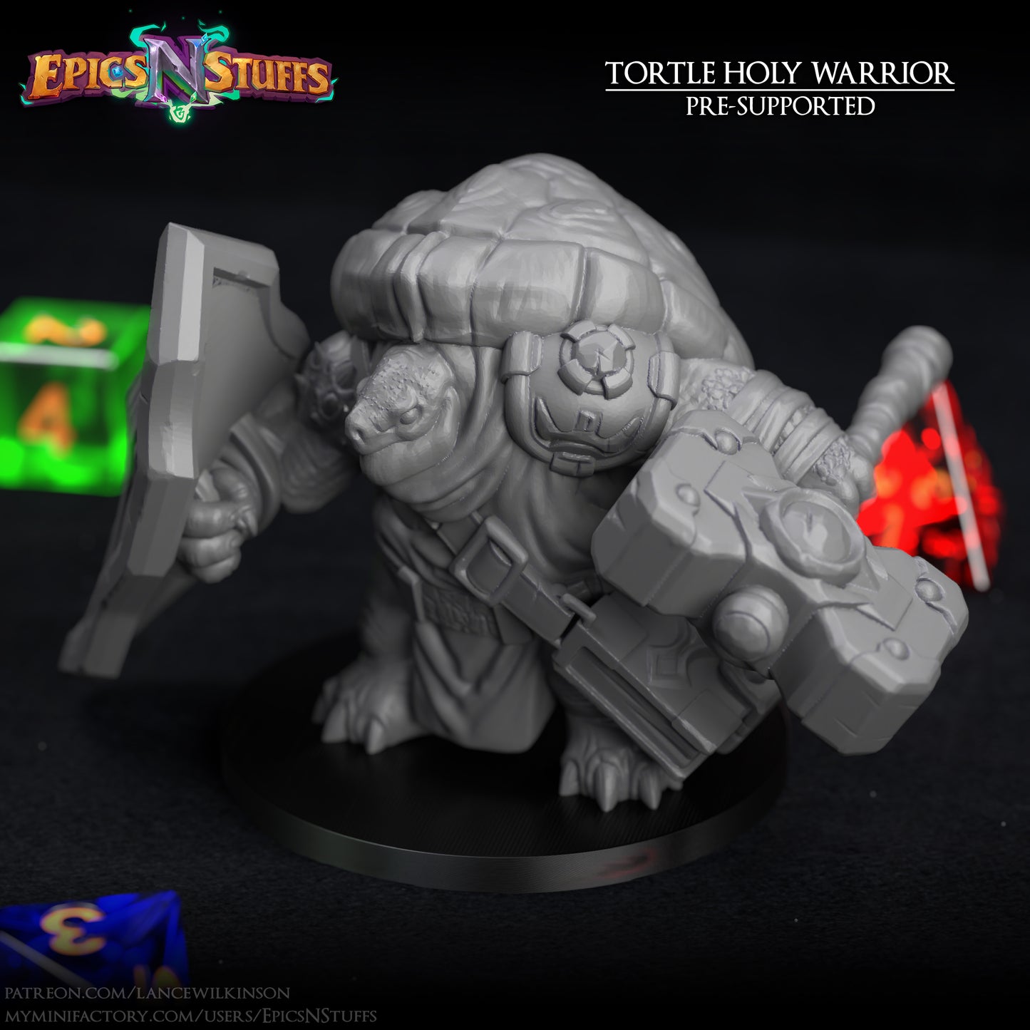 Tortle Holy Warrior, 3D Printed Resin Miniature