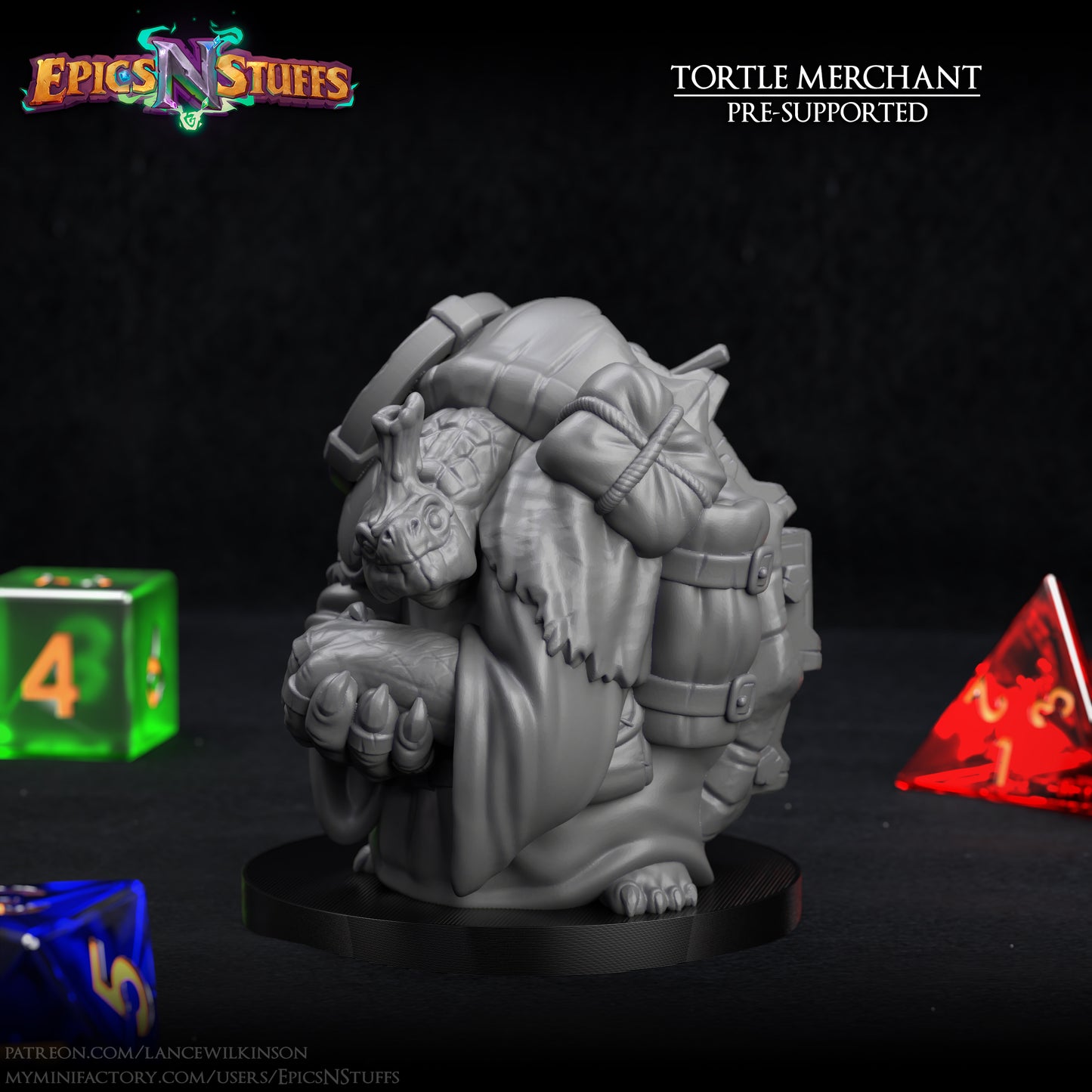 Tortle Merchant, 3D Printed Resin Miniature