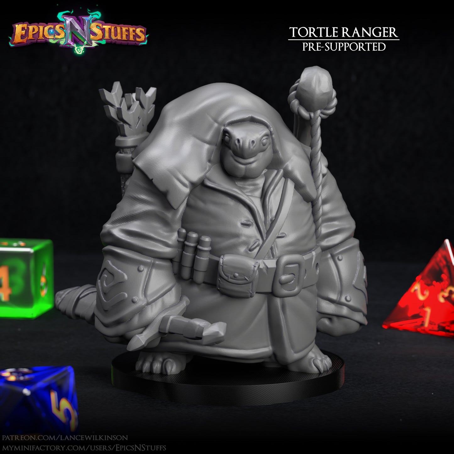 Tortle Ranger, 3D Printed Resin Miniature