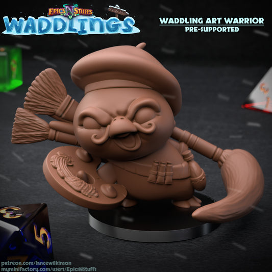 Waddling Art Warrior, 3D Printed Resin Miniature