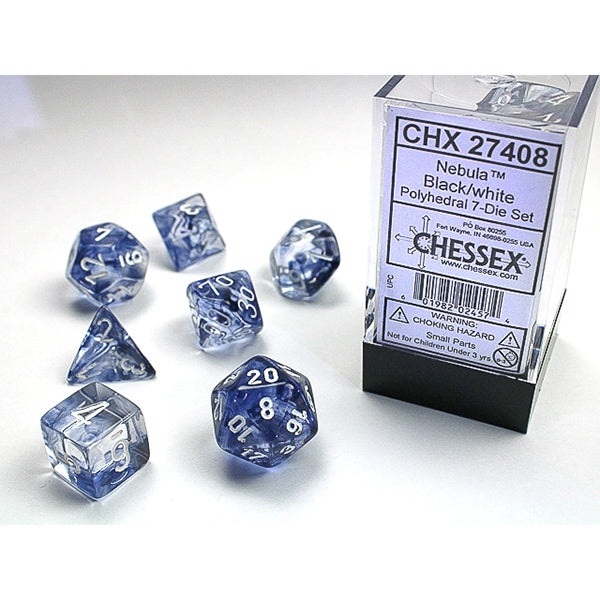 Chessex - Nebula Polyhedral 7 Dice Set - Black w/White