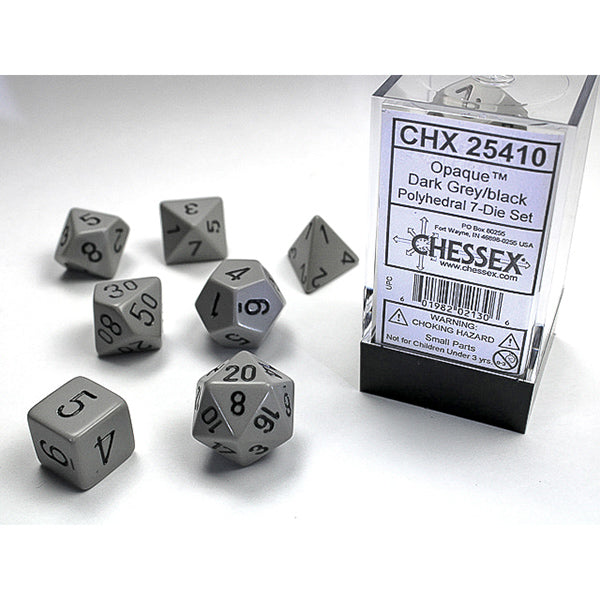 Chessex - Opaque Polyhedral 7 Dice Set - Grey w/Black