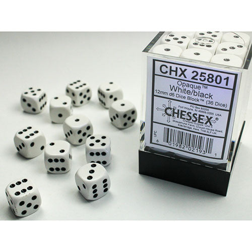 Chessex - Opaque 12mm D6 Dice Block - White w/Black