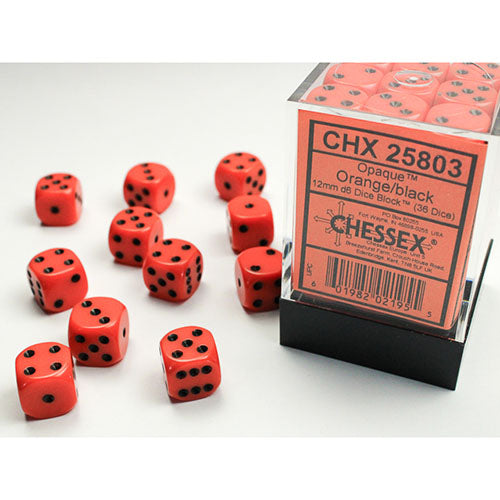 Chessex - Opaque 12mm D6 Dice Block - Orange w/Black