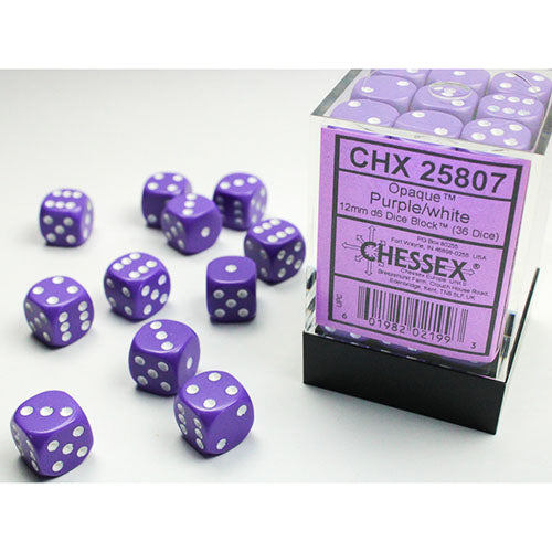 Chessex - Opaque 12mm D6 Dice Block - Purple w/White
