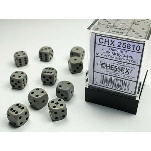 Chessex - Opaque 12mm D6 Dice Block - Grey w/Black