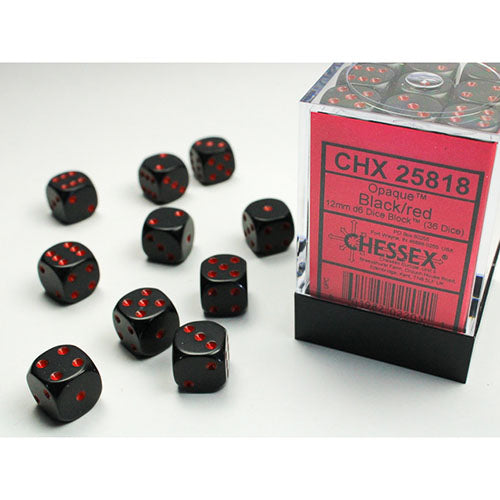 Chessex - Opaque 12mm D6 Dice Block - Black w/Red