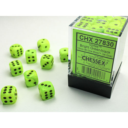 Chessex - Vortex 12mm D6 Dice Block - Bright Green w/Black