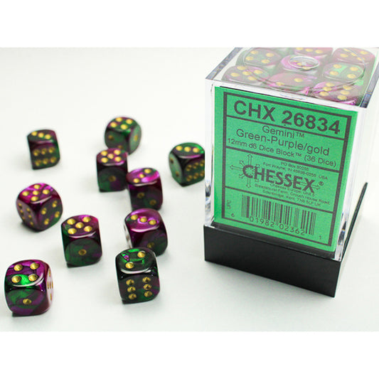 Chessex - Gemini 12mm D6 Dice Block - Green & Purple w/Gold