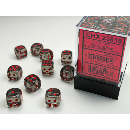 Chessex - Translucent 12mm D6 Dice Block - Smoke w/red)