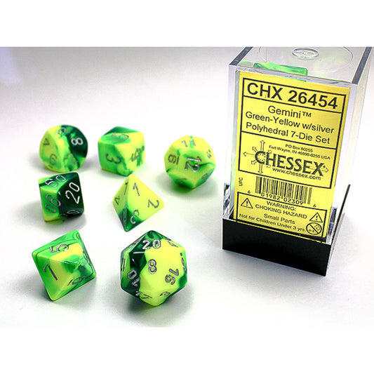 Chessex - Gemini Polyhedral 7 Dice Set - Green-Yellow w/Silver