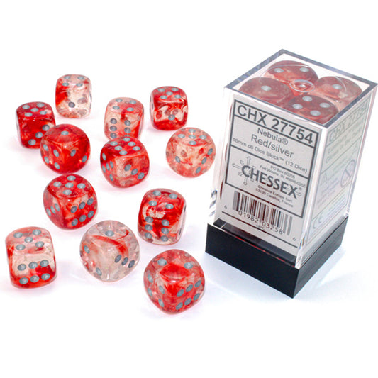 Chessex - Nebula 16mm D6 Dice Block - Red w/ Silver
